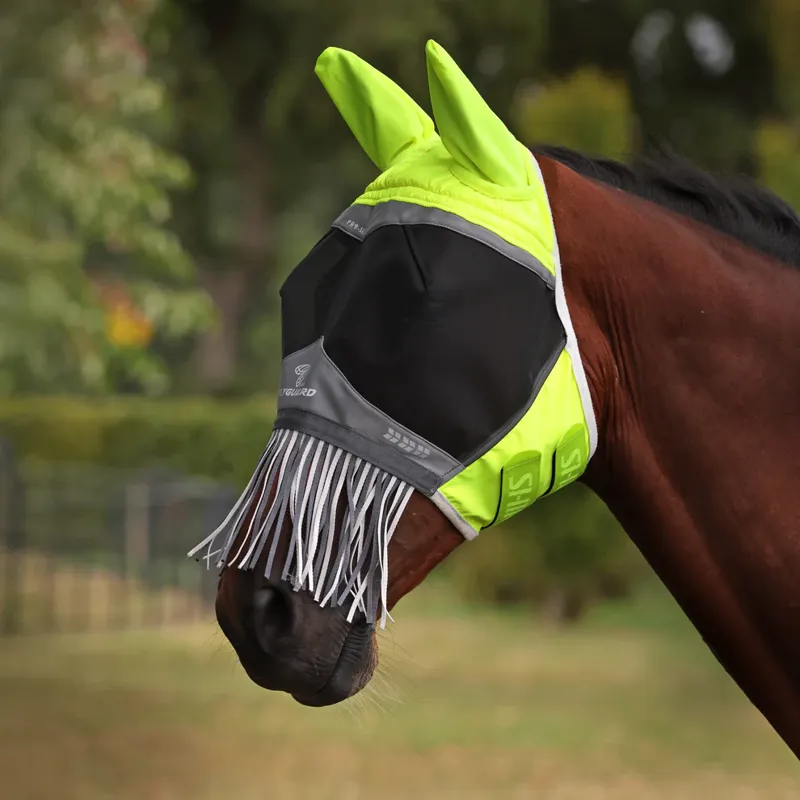 Shires Flyguard Pro Hi Viz Fine Mesh Fly Mask with Ease and Nose Fringe