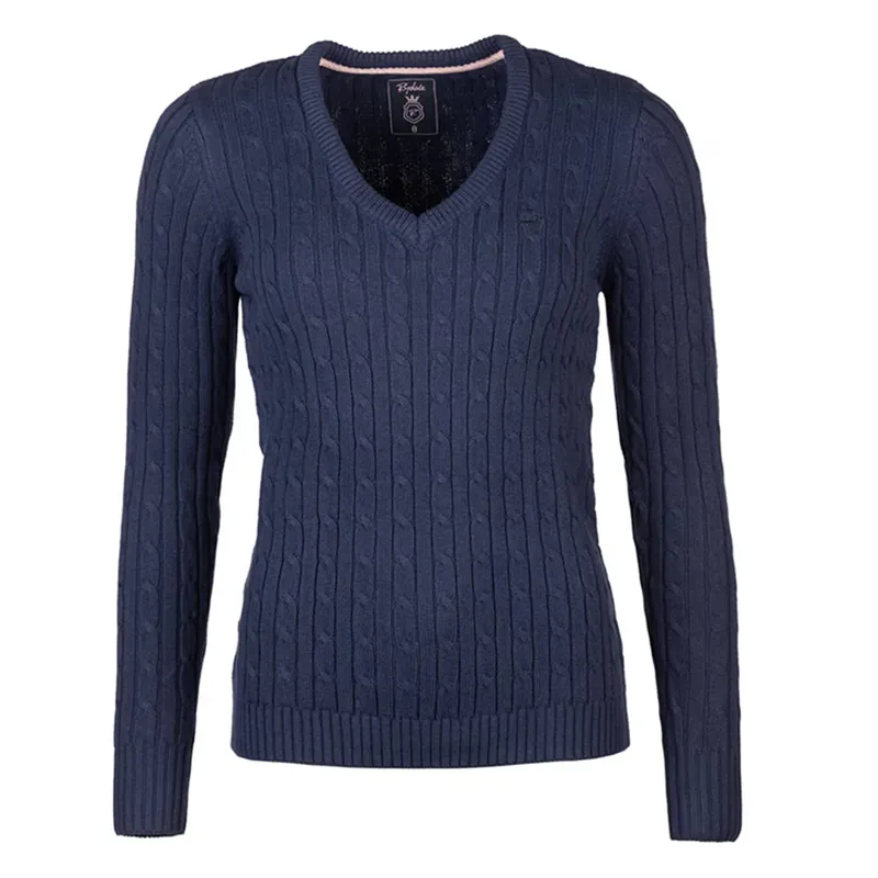 Rydale Ladies Emma V Neck Cable Knit Jumper Navy-1