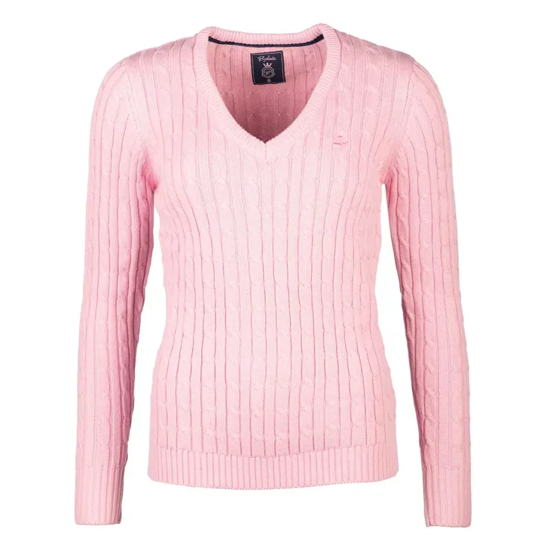 Rydale Ladies Emma V Neck Cable Knit Jumper Soft Pink-1