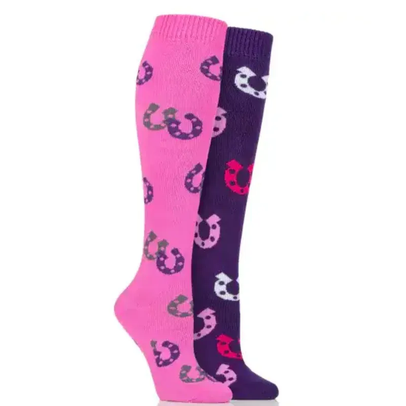 Storm Bloc Equestrian Ladies Knee High sock Purple/Pink Horseshoe Design