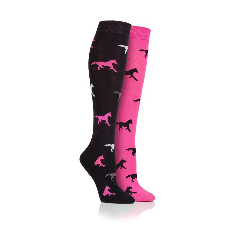 Storm Bloc Equestrian Ladies Knee High sock Black/Pink Horse Design