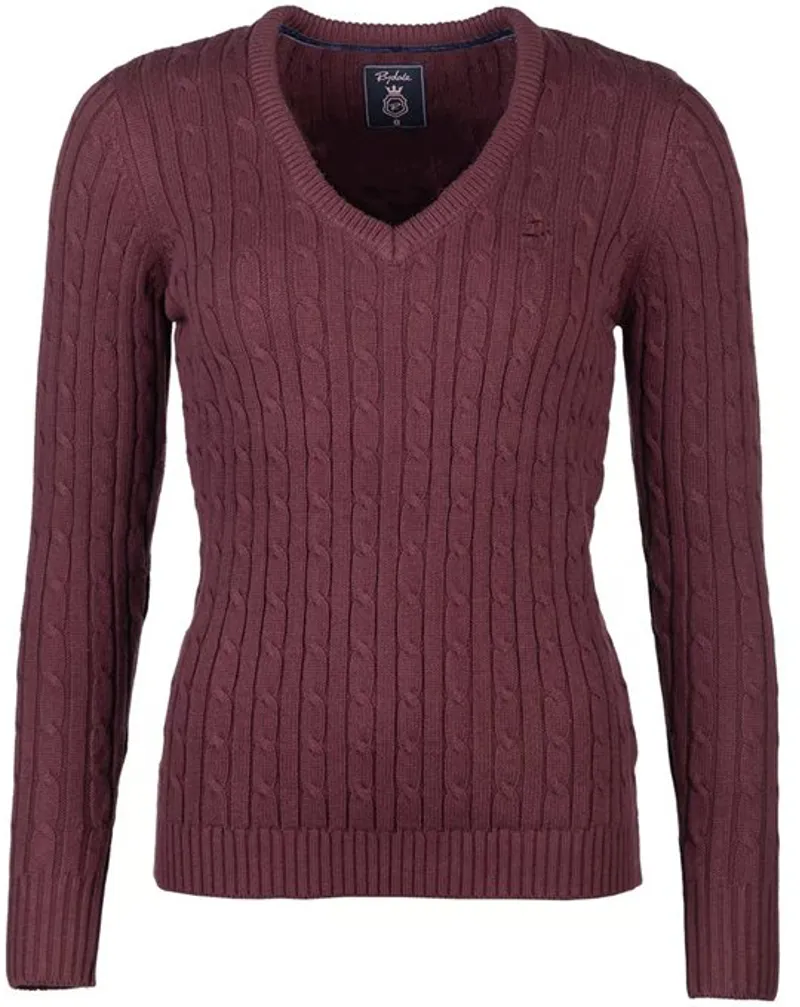 Rydale Ladies Emma V Neck Cable Knit Jumper Burgundy
