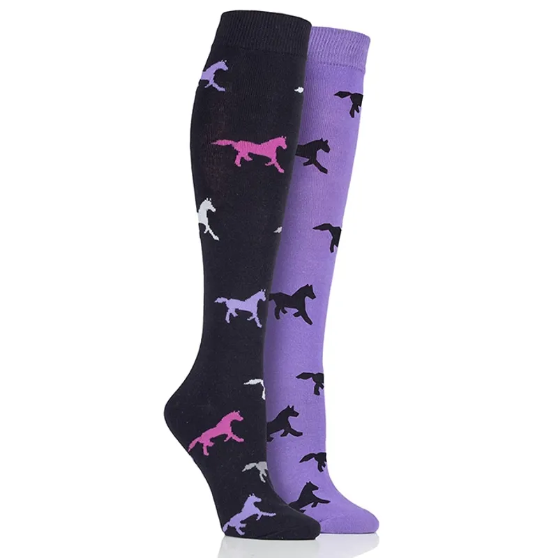 Storm Bloc Equestrian Ladies Knee High sock Navy/Lilac Horse Design