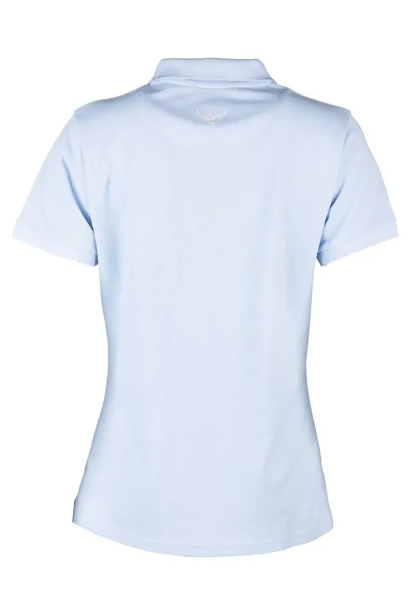 Rydale Ladies Kirby Highland Cow Polo Shirt Soft Blue-1