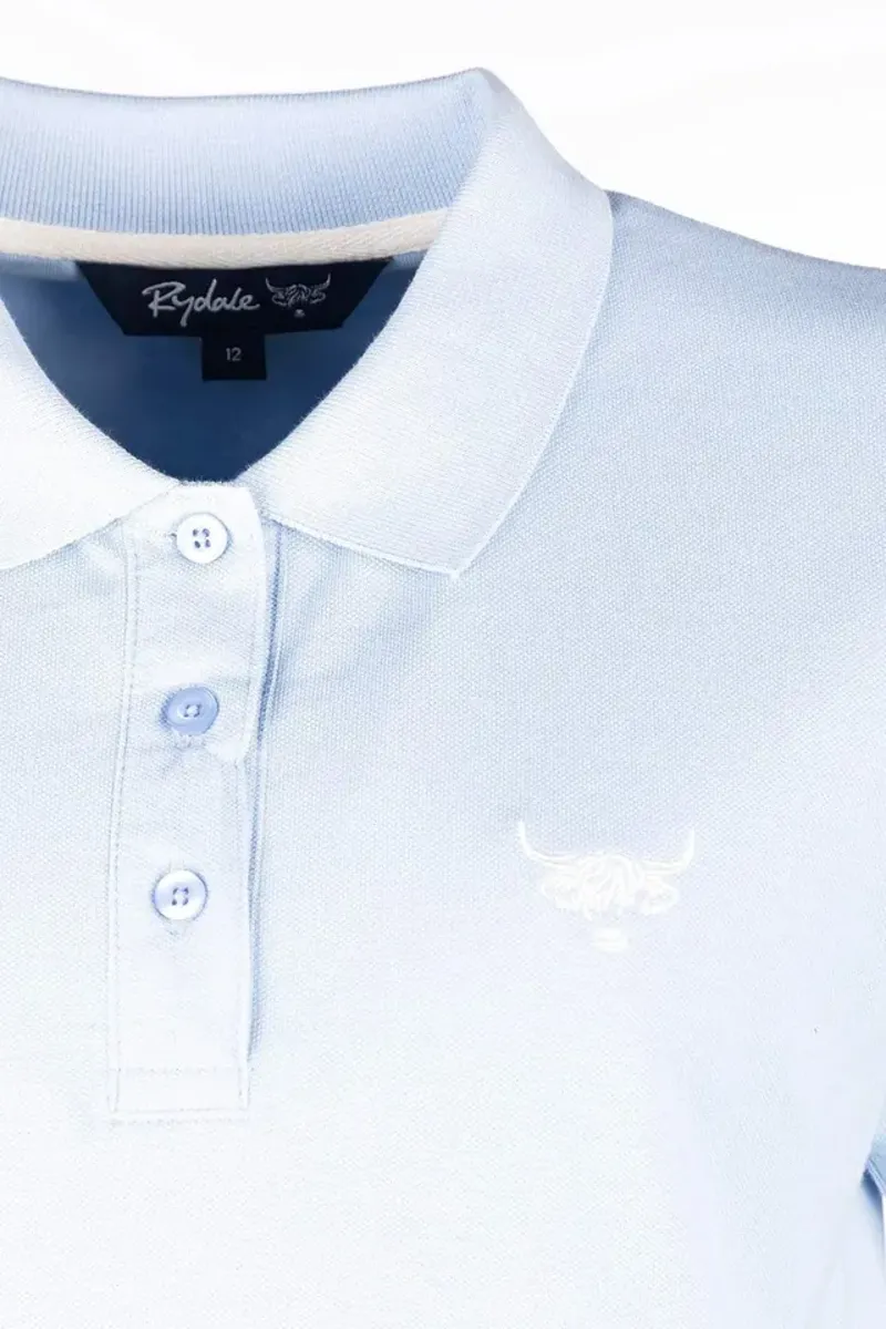 Rydale Ladies Kirby Highland Cow Polo Shirt Soft Blue-2