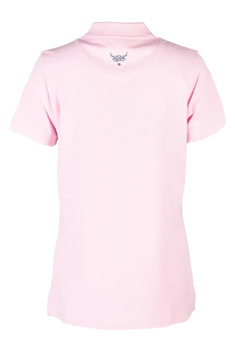 Rydale Ladies Kirby Highland Cow Polo Shirt Soft Pink-1