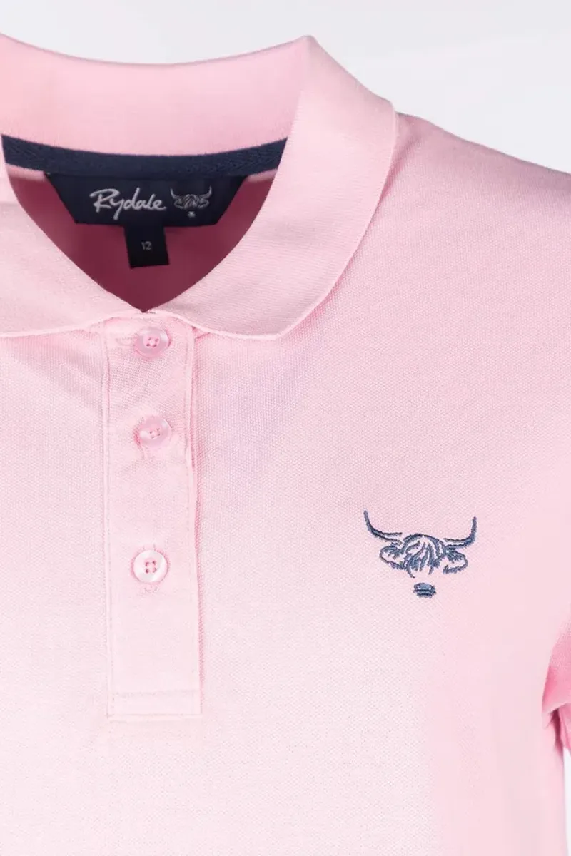 Rydale Ladies Kirby Highland Cow Polo Shirt Soft Pink-2