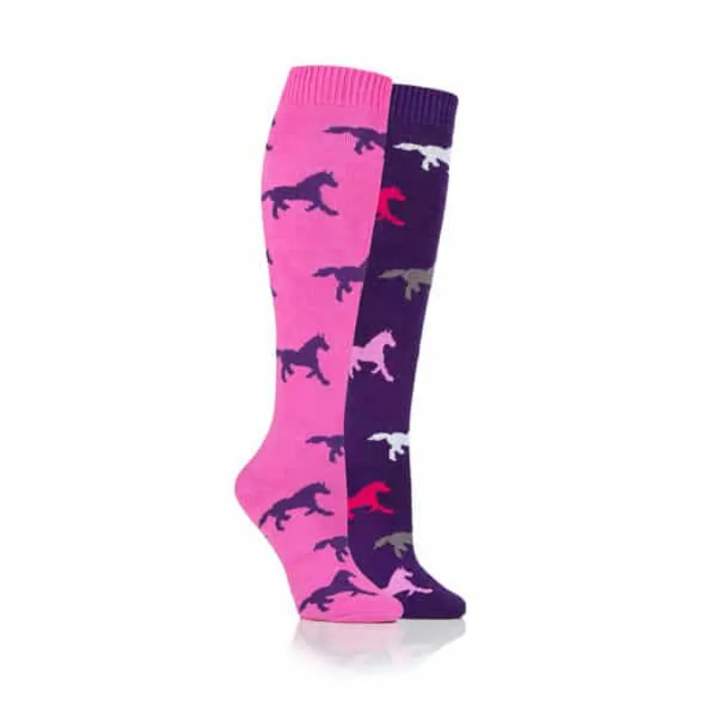 Storm Bloc Equestrian Ladies Knee High sock Purple/Pink Horse Design