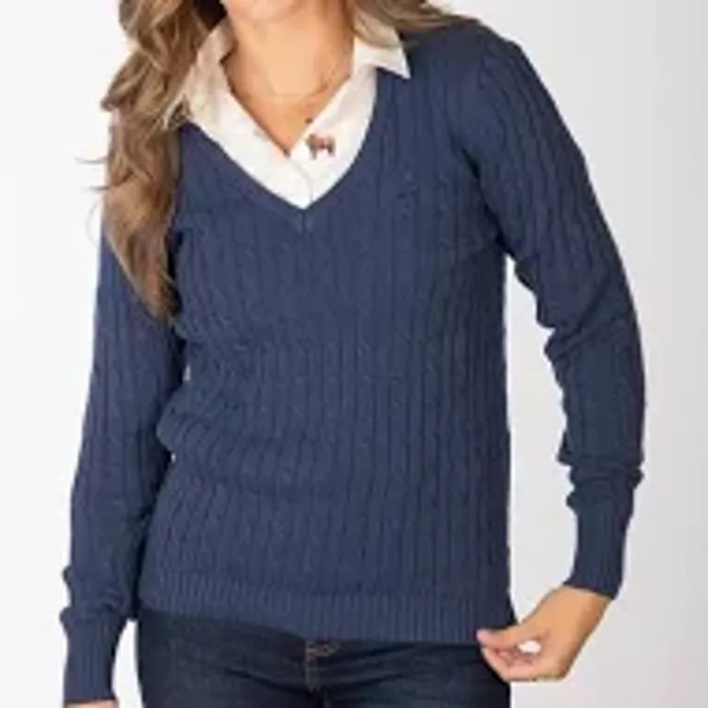 Rydale Ladies Emma V Neck Cable Knit Jumper Navy