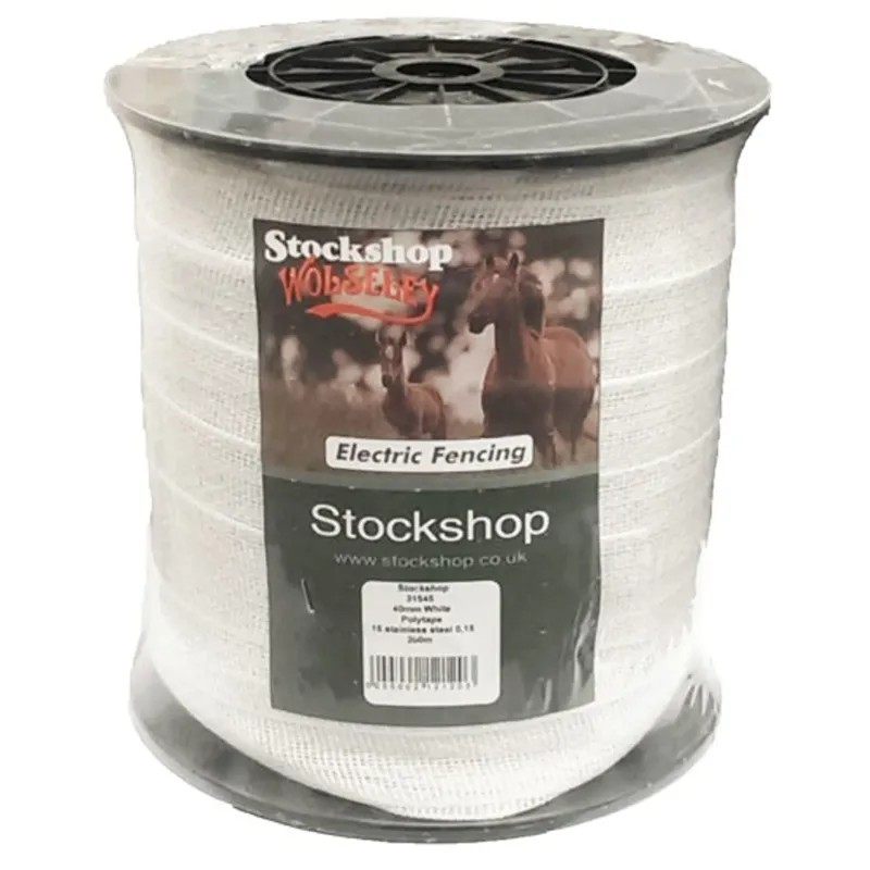 Stockshop White Electric Polytape  200m X 40mm